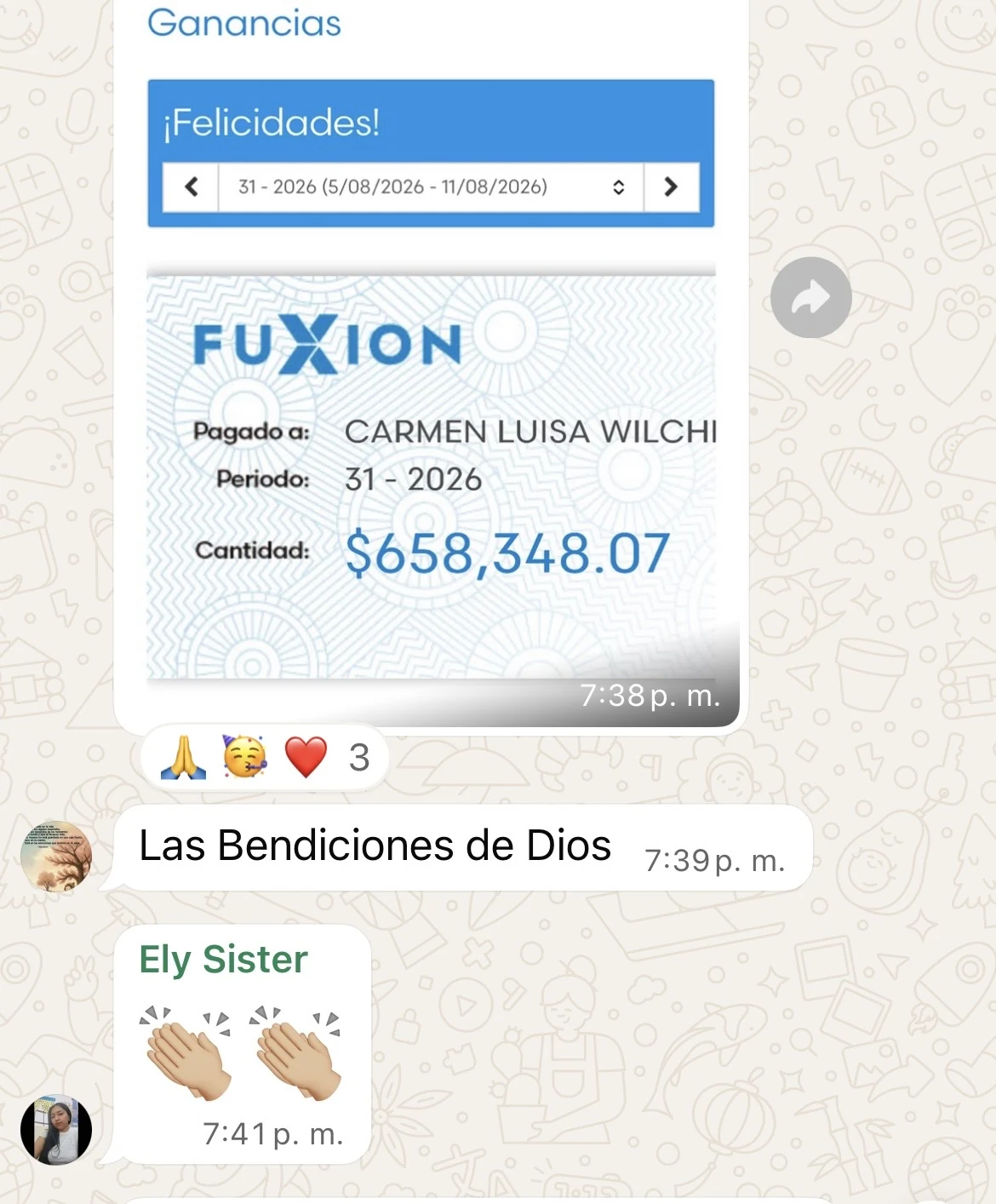 Resultado real compartido por Carmen