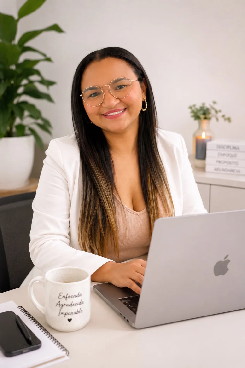 María trabajando desde su computador